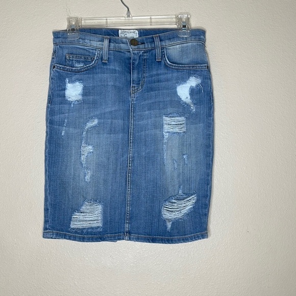 Current Elliott Distressed Knee Length Denim Pencil Skirt Size 26 - Picture 1 of 5